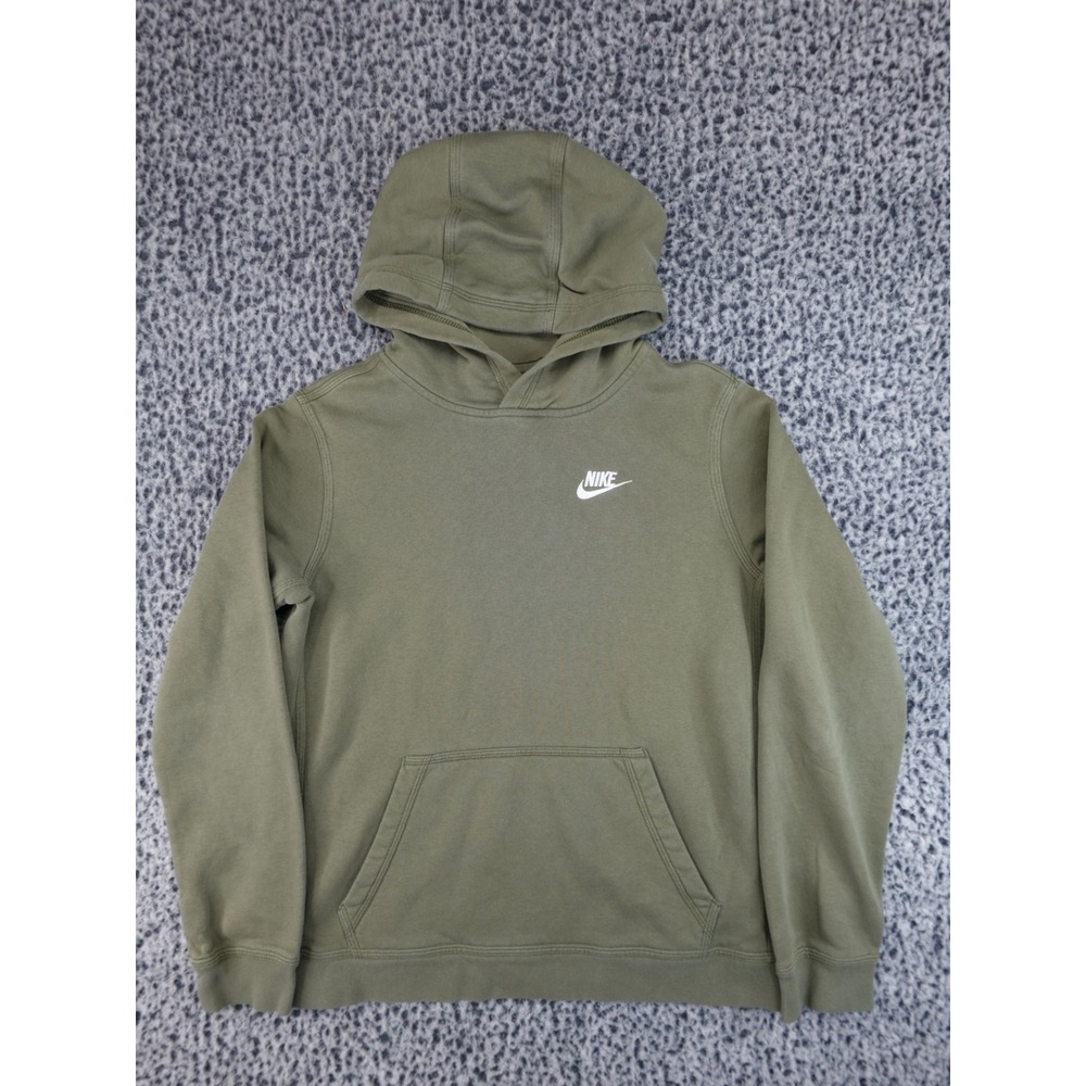 Nike Hoodie Boys XL Olive Green Embroidered Logo Fleece Pullover Sportswear